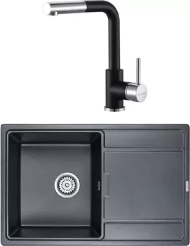 Комплект Мойка кухонная Paulmark Flugen PM217850-BLM черный металлик + Смеситель для кухни Paulmark Kassel Ka214311-418 черный металлик