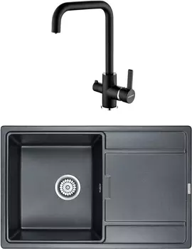 Комплект Мойка кухонная Paulmark Flugen PM217850-BLM черный металлик + Смеситель для кухни Paulmark Logas Lo213021-418 черный металлик