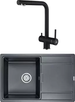Комплект Мойка кухонная Paulmark Flugen PM217850-BLM черный металлик + Смеситель для кухни Paulmark Skalen Sk213020-418