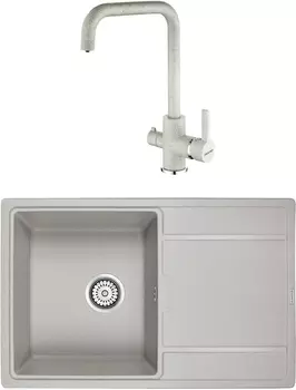 Комплект Мойка кухонная Paulmark Flugen PM217850-GR серый + Смеситель для кухни Paulmark Logas Lo213021-310 серый