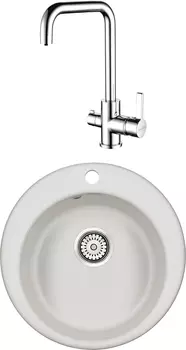 Комплект Мойка кухонная Paulmark Gelegen PM404800-WH белый + Смеситель для кухни Paulmark Logas Lo213021-CR хром