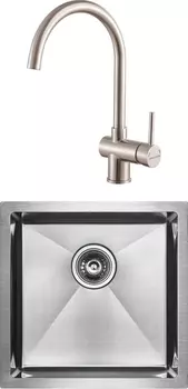 Комплект Мойка кухонная Paulmark Gerberg PM214444-BS брашированная нержавеющая сталь + Смеситель для кухни Paulmark Bend Be212066-SS