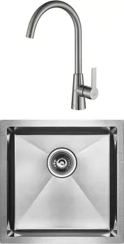 Комплект Мойка кухонная Paulmark Gerberg PM214444-BS брашированная нержавеющая сталь + Смеситель для кухни Paulmark Holstein Ho212065-NI