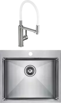 Комплект Мойка кухонная Paulmark Isar PM805951-BS брашированная нержавеющая сталь + Смеситель Swedbe Selene Plus 8641 белый, нержавеющая сталь