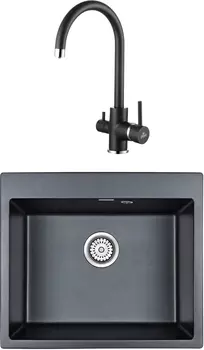Комплект Мойка кухонная Paulmark Kante PM106052-BLM черный металлик + Смеситель для кухни Paulmark Essen Es213211-418 черный металлик