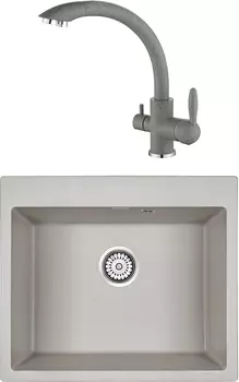 Комплект Мойка кухонная Paulmark Kante PM106052-GR серый + Смеситель для кухни Paulmark Essen Es213001-310 серый