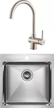 Комплект Мойка кухонная Paulmark Kroner PM215151-BS брашированная нержавеющая сталь + Смеситель для кухни Paulmark Bend Be212066-SS