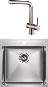 Комплект Мойка кухонная Paulmark Kroner PM215151-BS брашированная нержавеющая сталь + Смеситель для кухни Paulmark Dosse Do214418-SS