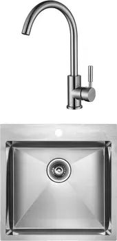 Комплект Мойка кухонная Paulmark Kroner PM215151-BS брашированная нержавеющая сталь + Смеситель для кухни Paulmark Holstein Ho212063-NI никель