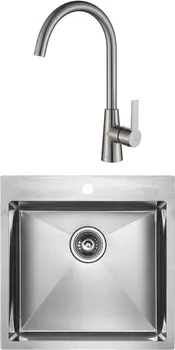 Комплект Мойка кухонная Paulmark Kroner PM215151-BS брашированная нержавеющая сталь + Смеситель для кухни Paulmark Holstein Ho212065-NI