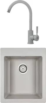 Комплект Мойка кухонная Paulmark Leer PM104249-GR серый + Смеситель для кухни Paulmark Holstein Ho212063-310 серый