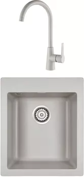 Комплект Мойка кухонная Paulmark Leer PM104249-GR серый + Смеситель для кухни Paulmark Holstein Ho212065-310 серый