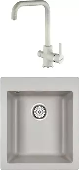 Комплект Мойка кухонная Paulmark Leer PM104249-GR серый + Смеситель для кухни Paulmark Logas Lo213021-310 серый
