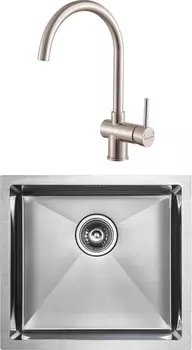 Комплект Мойка кухонная Paulmark Marx PM214844-BS брашированная нержавеющая сталь + Смеситель для кухни Paulmark Bend Be212066-SS