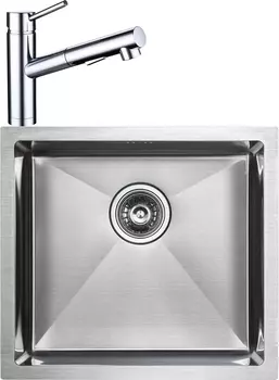 Комплект Мойка кухонная Paulmark Marx PM214844-BS брашированная нержавеющая сталь + Смеситель для кухни Domaci Равенна EC 3012 хром