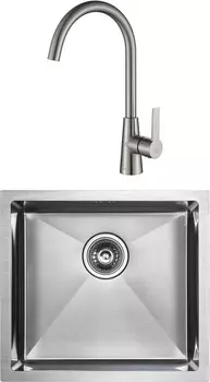 Комплект Мойка кухонная Paulmark Marx PM214844-BS брашированная нержавеющая сталь + Смеситель для кухни Paulmark Holstein Ho212065-NI