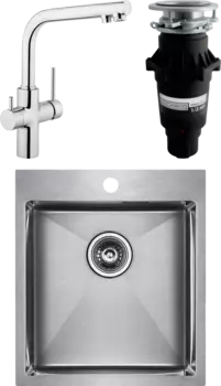 Комплект Мойка кухонная Paulmark Neckar PM804551-BS брашированная нержавеющая сталь + Смеситель VitrA Split A42144EXP + Измельчитель Bone Crusher BC 810-SL Slim Line