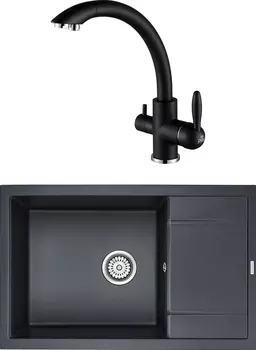 Комплект Мойка кухонная Paulmark PM317850-BLM черный металлик + Смеситель для кухни Paulmark Essen Es213001-418 черный металлик