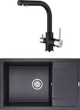 Комплект Мойка кухонная Paulmark PM317850-BLM черный металлик + Смеситель для кухни Paulmark Essen Es213011-418 черный металлик