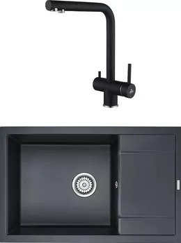 Комплект Мойка кухонная Paulmark PM317850-BLM черный металлик + Смеситель для кухни Paulmark Skalen Sk213020-418