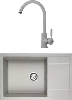 Комплект Мойка кухонная Paulmark PM317850-GR серая + Смеситель для кухни Paulmark Holstein Ho212063-310 серый