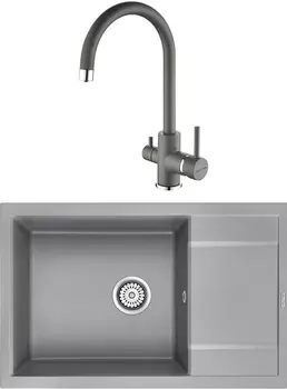 Комплект Мойка кухонная Paulmark PM317850-GRM серый металлик + Смеситель для кухни Paulmark Essen Es213211-402 серый металлик