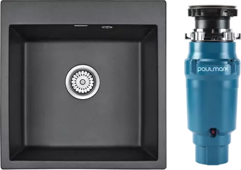 Комплект Мойка кухонная Paulmark Praktisch PM105152-BL черный + Измельчитель Intenso I-400
