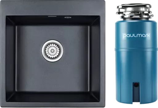 Комплект Мойка кухонная Paulmark Praktisch PM105152-BLM черный металлик + Измельчитель Intenso I-500