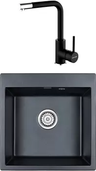 Комплект Мойка кухонная Paulmark Praktisch PM105152-BLM черный металлик + Смеситель для кухни Paulmark Honner Ho212018-401TB антрацит