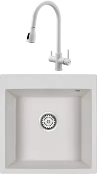 Комплект Мойка кухонная Paulmark Praktisch PM105152-WH белый + Смеситель Lange 214212-431 белый матовый