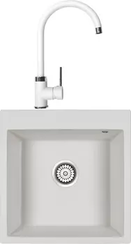Комплект Мойка кухонная Paulmark Praktisch PM105152-WH белый + Смеситель для кухни Domaci Солерно EC-3004 агат