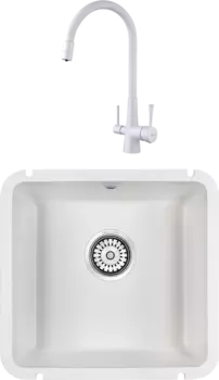 Комплект Мойка кухонная Paulmark Unter 50 PM204543-WH белая + Смеситель Lemark Comfort LM3075W с гибким изливом, белый
