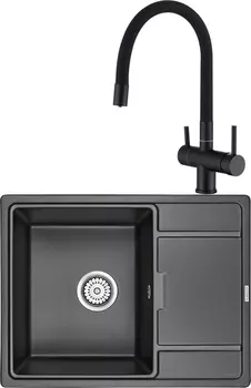 Комплект Мойка кухонная Paulmark Weimar PM216550-BL черный + Смеситель для кухни Domaci Равенна ECB 3015 черный