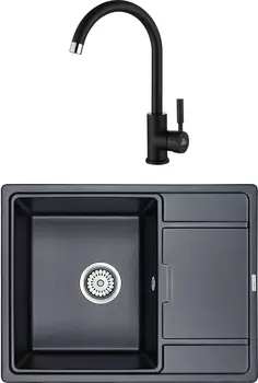 Комплект Мойка кухонная Paulmark Weimar PM216550-BLM черный металлик + Смеситель для кухни Paulmark Holstein Ho212063-418 черный металлик