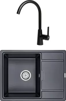 Комплект Мойка кухонная Paulmark Weimar PM216550-BLM черный металлик + Смеситель для кухни Paulmark Holstein Ho212065-418 черный металлик