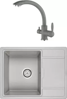 Комплект Мойка кухонная Paulmark Weimar PM216550-GR серый + Смеситель для кухни Paulmark Essen Es213001-310 серый