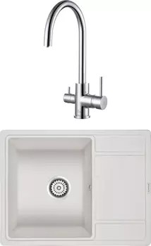 Комплект Мойка кухонная Paulmark Weimar PM216550-WH белый + Смеситель для кухни Paulmark Essen Es213211-CR хром