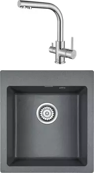 Комплект Мойка кухонная Paulmark Zemar PM104651-DG графит + Смеситель для кухни Paulmark Essen 213011-СR хром