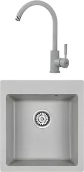 Комплект Мойка кухонная Paulmark Zemar PM104651-GR серая + Смеситель для кухни Paulmark Holstein Ho212063-310 серый