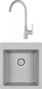 Комплект Мойка кухонная Paulmark Zemar PM104651-GR серая + Смеситель для кухни Paulmark Holstein Ho212065-310 серый