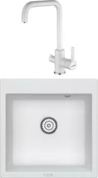 Комплект Мойка кухонная Point Арбель 51 белая + Смеситель Paulmark Logas Lo213021-431TW белый