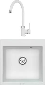 Комплект Мойка кухонная Point Арбель 51 белая + Смеситель PN3101 белый