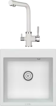 Комплект Мойка кухонная Point Арбель 51 белая + Смеситель PN3103 белый