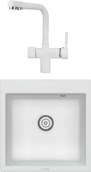 Комплект Мойка кухонная Point Арбель 51 белая + Смеситель PN3104 белый