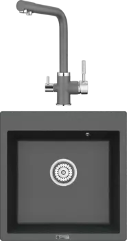 Комплект Мойка кухонная Point Арбель 51 графит + Смеситель PN3103 графит