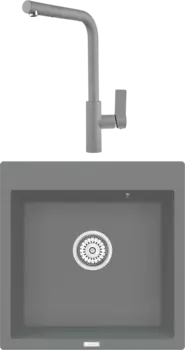 Комплект Мойка кухонная Point Арбель 51 серая + Смеситель PN3102 серый