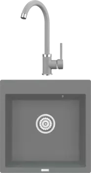 Комплект Мойка кухонная Point Арбель 51 серая + Смеситель PN3101 серый