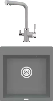Комплект Мойка кухонная Point Арбель 51 серая + Смеситель PN3103 серый