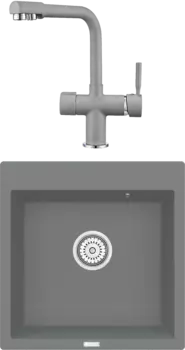 Комплект Мойка кухонная Point Арбель 51 серая + Смеситель PN3104 серый