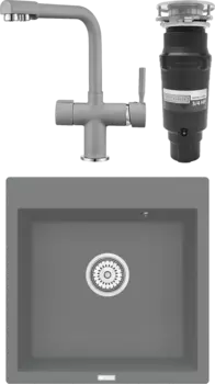 Комплект Мойка кухонная Point Арбель 51 серая + Смеситель PN3104 серый + Измельчитель Bone Crusher BC 910-SL-Slim Line MSI-680213